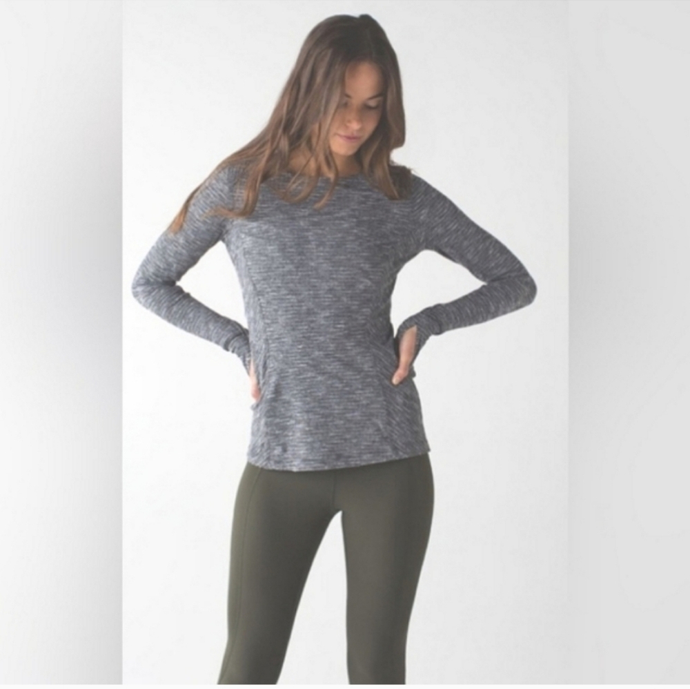 Lululemon sweatshirt top Kanto Catch Me workout coco pique gray long sleeves
